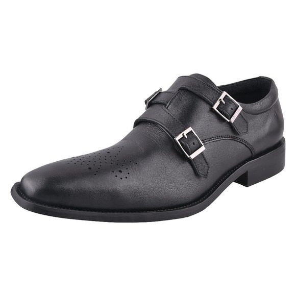 LIBERTYZENO Black Leather Oxford Style Monk Straps - Picture 1 of 7
